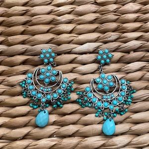 Turquoise Chandelier Dangle Cut out Earrings